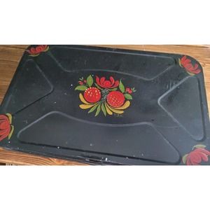 Vintage Toleware Metal Tin Storage box Folk Art